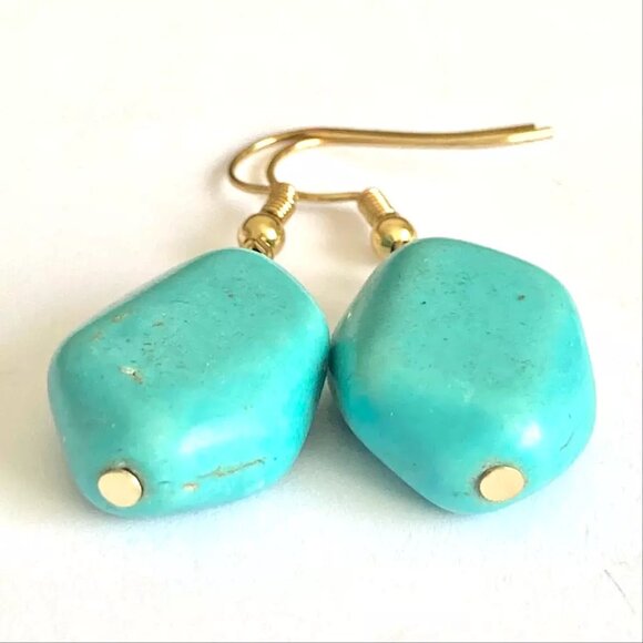 Aqua Turquoise Stone Earrings Gold Plated Dangle Chunky Statement Southwestern - Picture 7 of 9